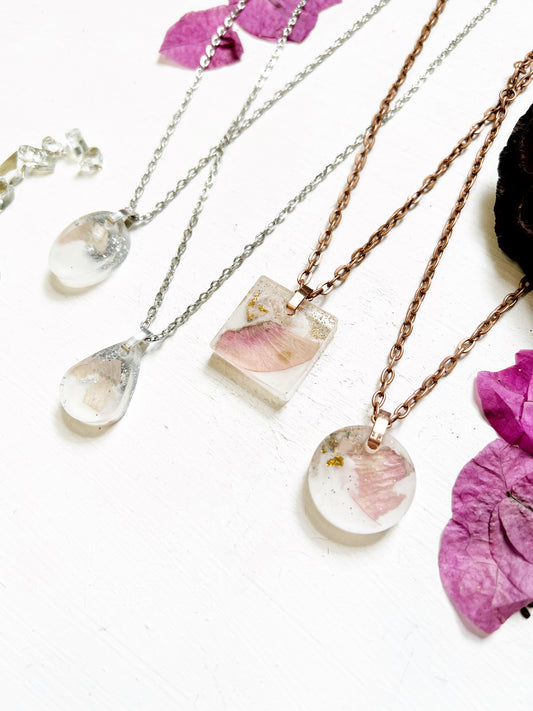 Historic Burn’s Court Bougainvillea Resin Necklaces