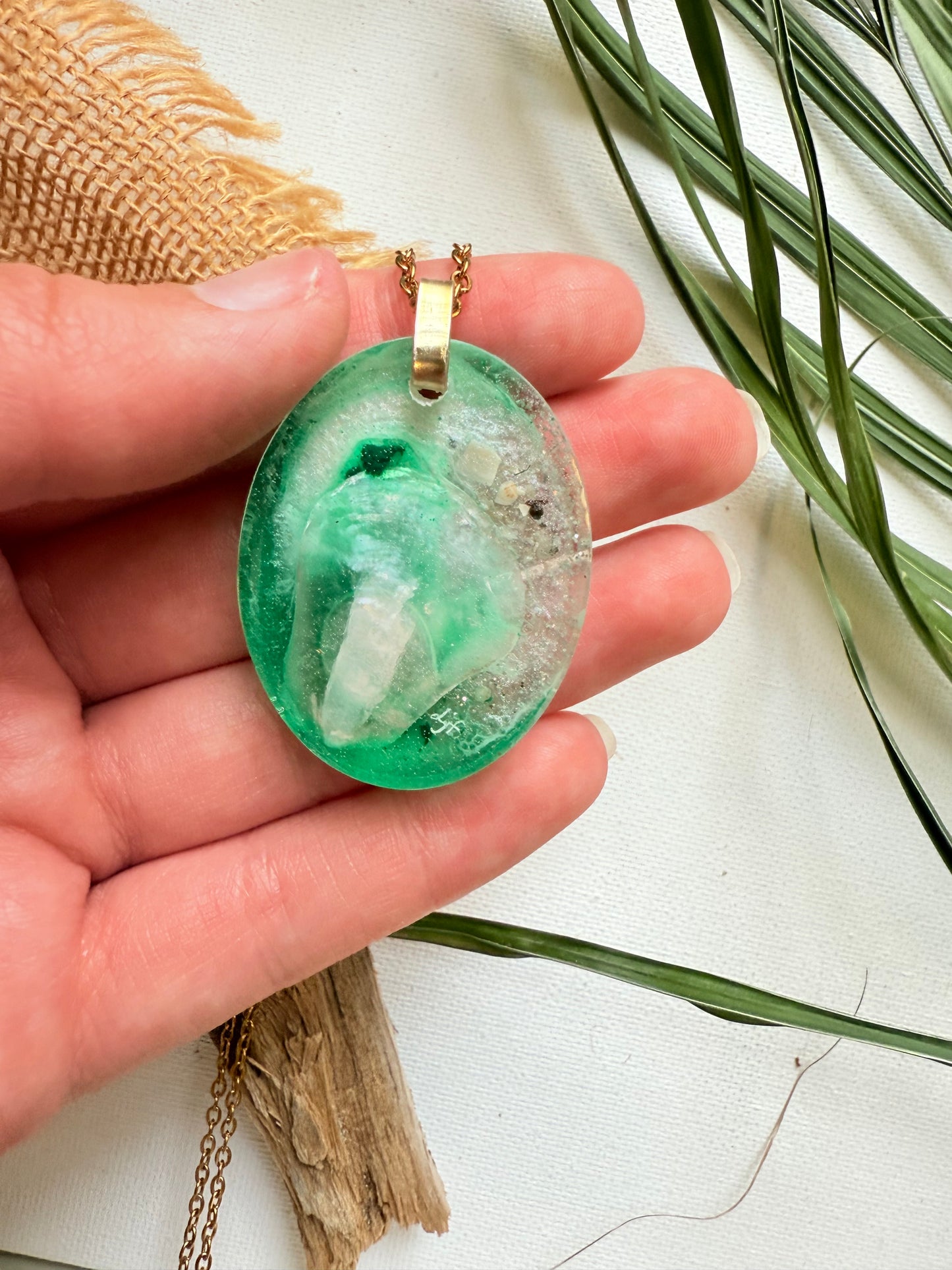 Manasota Key Beach Gold Resin Shell Necklace