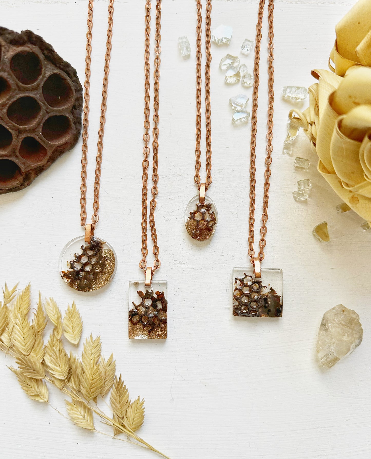 Customizable || Unique Real Pressed Honeycomb Necklace (Myakka’s Gold Apiary) Florida Resin Nature Jewelry