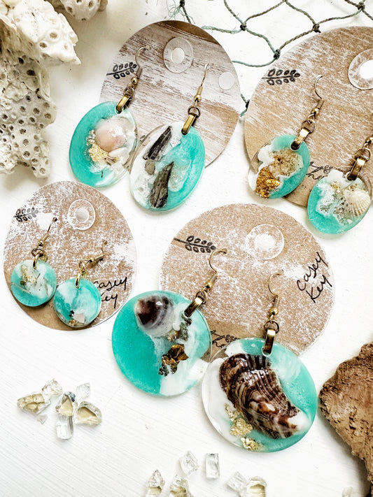 Customizable || Casey Key Beach Florida Resin Nature Dangle Earrings