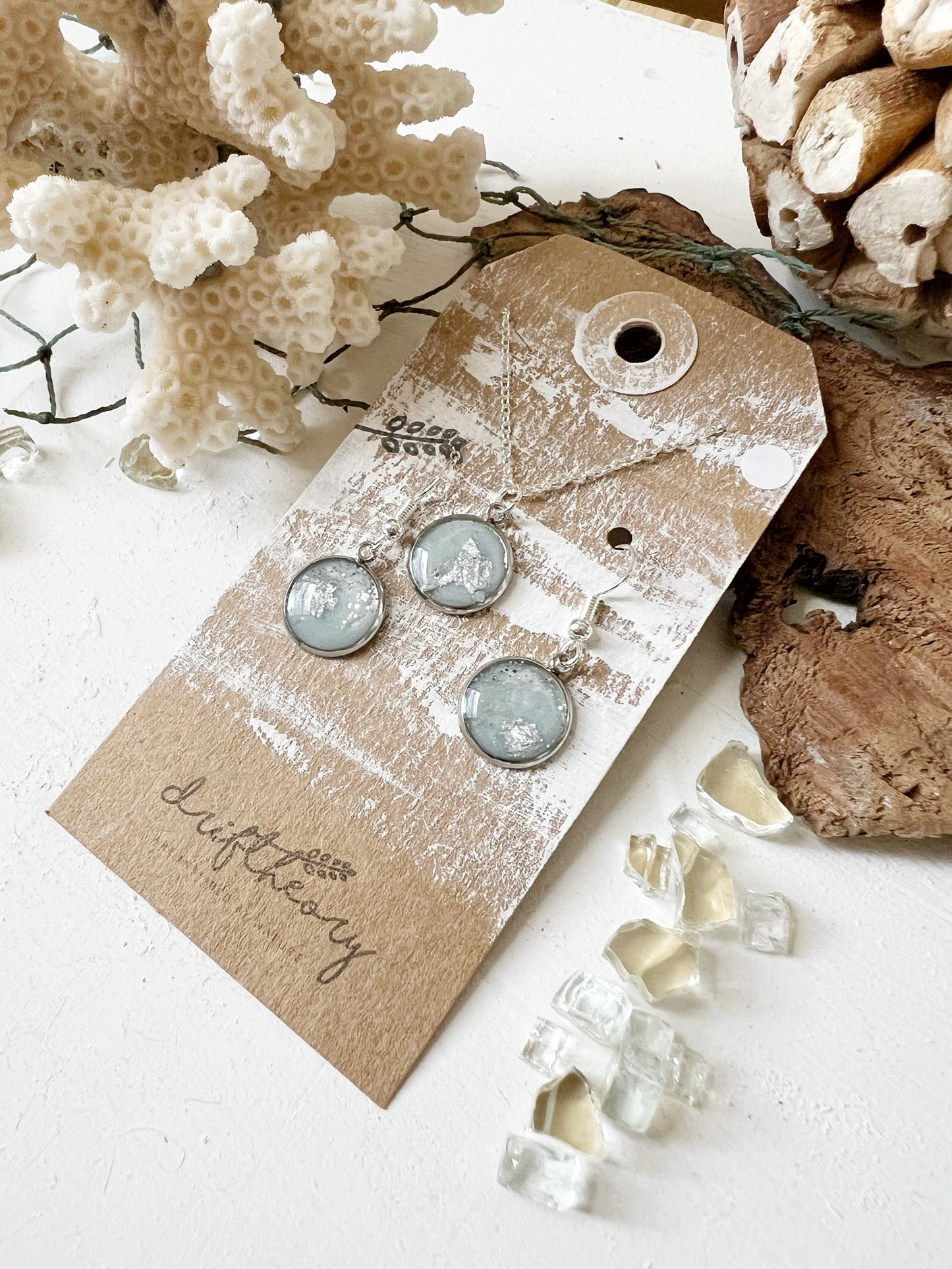 GIFT SET || Siesta Key Ocean Resin Silver Dangles and Necklace