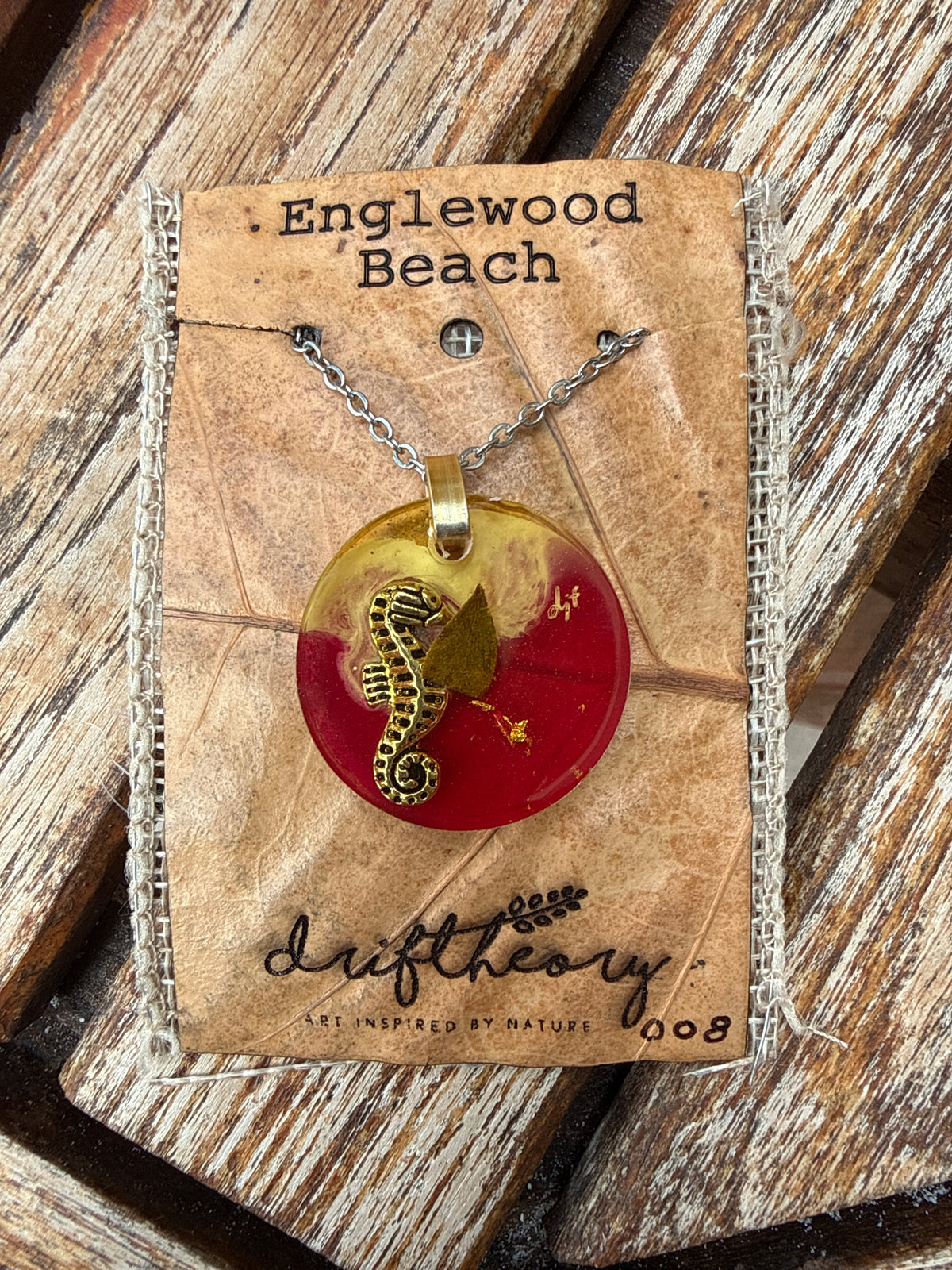 Englewood Beach Silver Seahorse + Sea Grape Keepsake Necklace