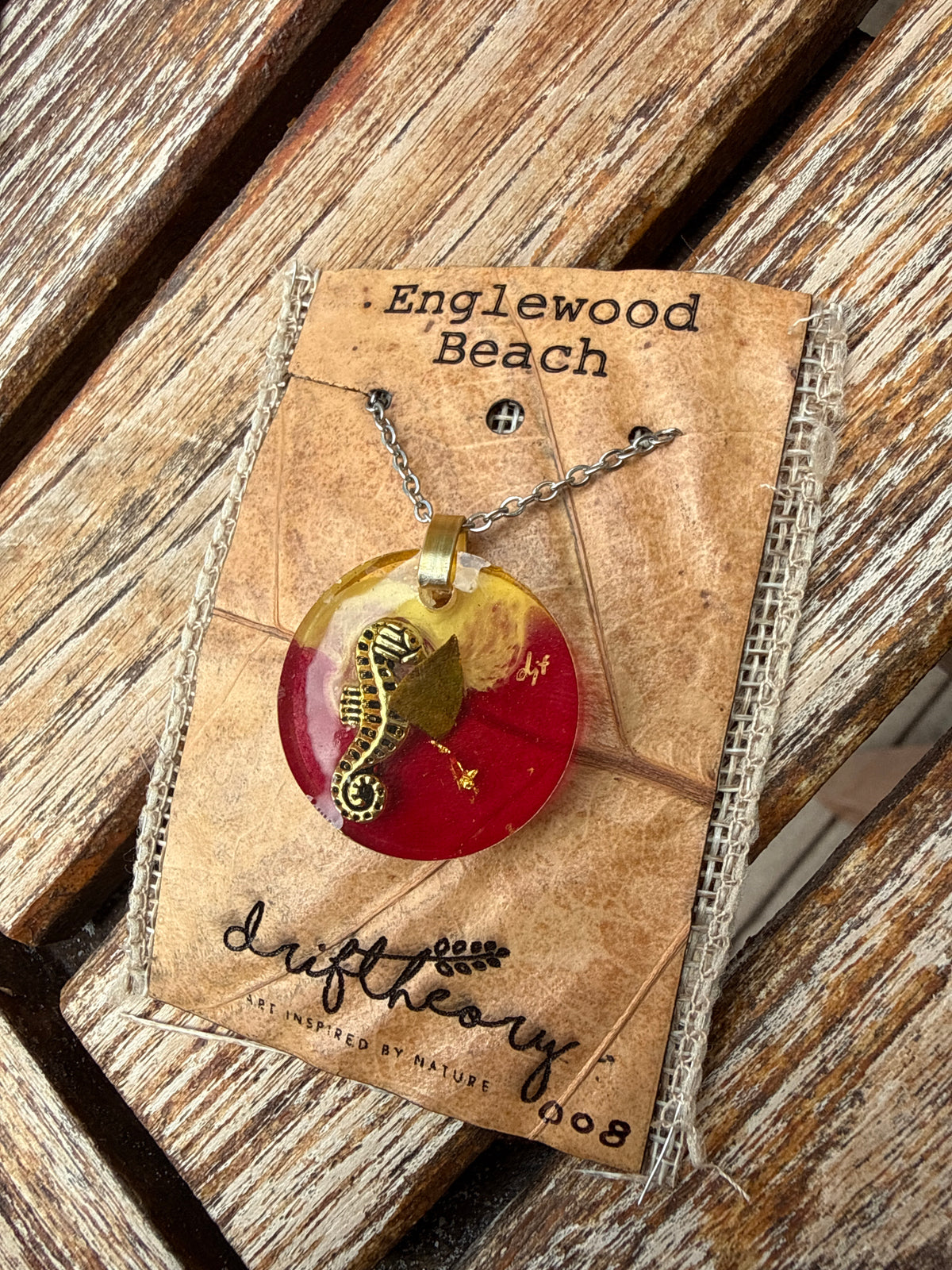 Englewood Beach Silver Seahorse + Sea Grape Keepsake Necklace