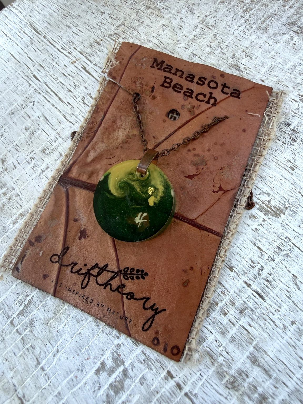 Manasota Beach | Ocean Green Round Resin Necklace — No. 010 — photo 1