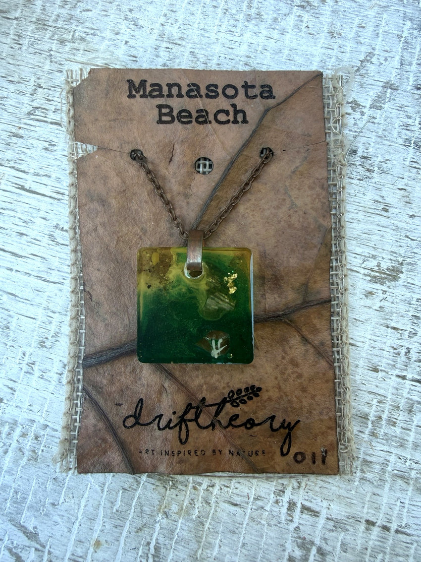 Manasota Beach | Ocean Green Square Resin Necklace — No. 011 — photo 2