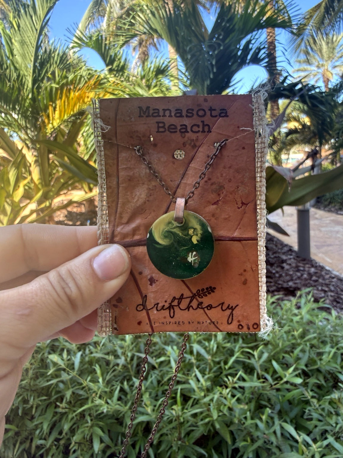 Manasota Beach | Ocean Green Round Resin Necklace — No. 010 — photo 5