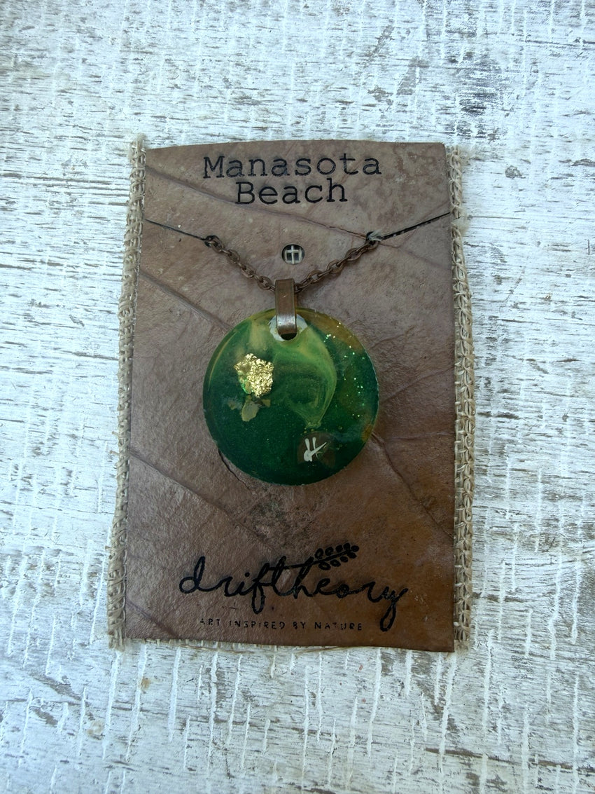 Manasota Beach | Teal & Gold Round Resin Necklace — photo 6
