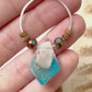 Hammered Diamond-Shape Sterling Silver Beaded Ocean Nature Resin Necklace